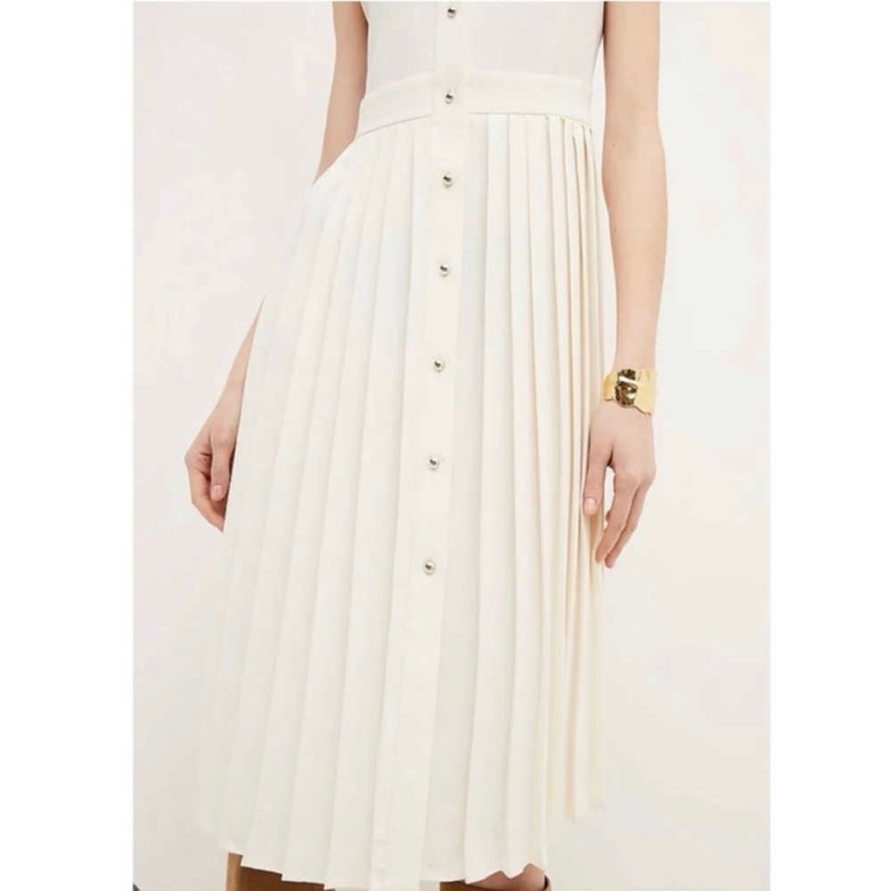 Karen Millen Soft Tailored Pleated Sleeveless Shirt Midi Dress 6 - Picture 9 of 9
